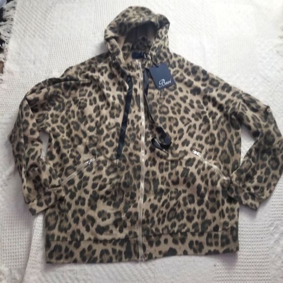 Baci Fashion Oversized Leopard Print Full Zip Hooded Jacket NWT - Picture 1 of 7